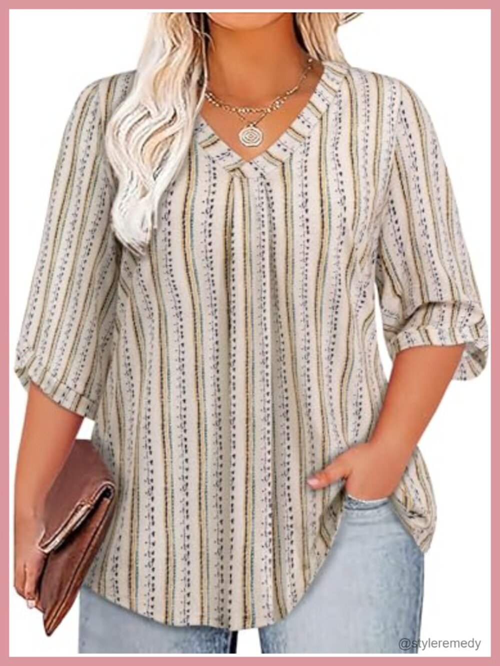 Women's Plus Size 3/4 Bell Sleeve V-Neck Tunic Top
